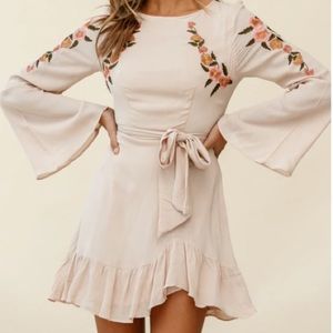 Selfie Leslie Mini Long Sleeve Blush Dress With Bell Sleeves